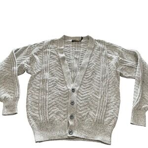 Eddie Bauer Mens Cardigan Sweater Knit Gray V Neck Button Up Size XL